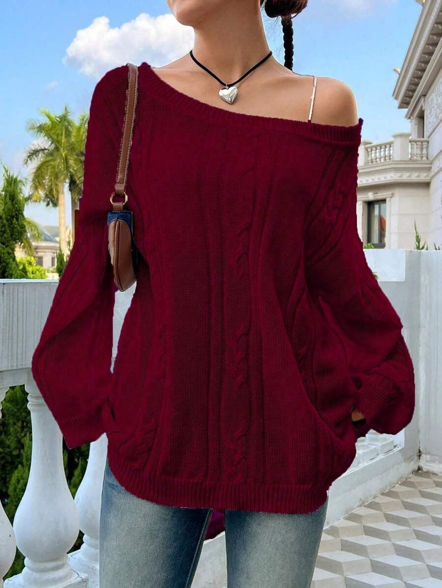 Damen Strickpullover mit asynchronem Schnitt und lockerem Fall EB