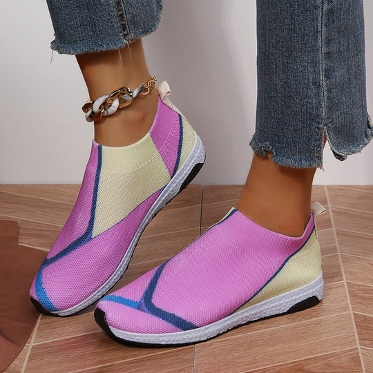 Damen Slip-On Sneakers mit atmungsaktiver Strick-Oberfläche und rutschfester Sohle EB