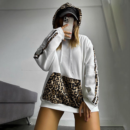 Damen Kapuzenpullover mit einzigartigem Leopardenmotiv und lässigem Schnitt EB