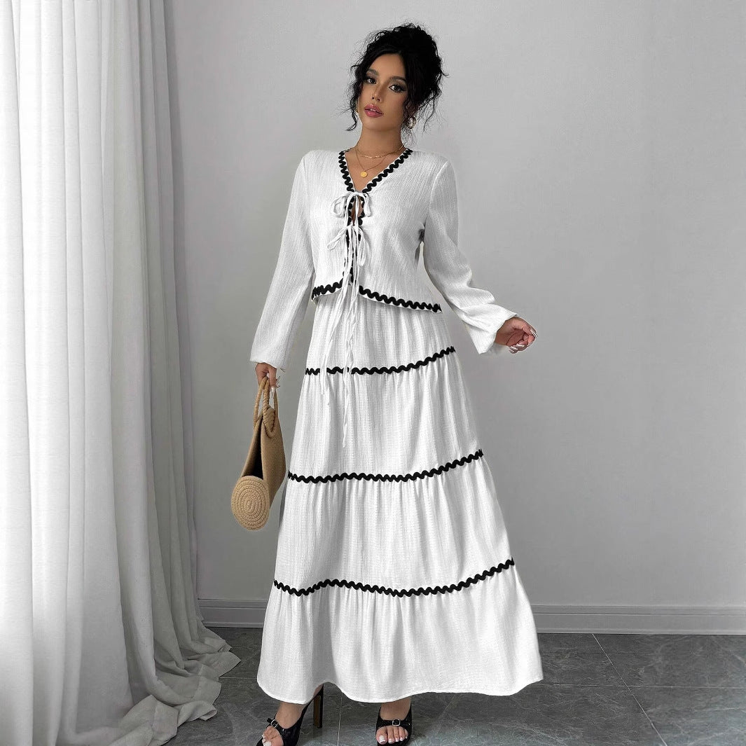 Damen Maxikleid mit Rüschen und Schnürung EB