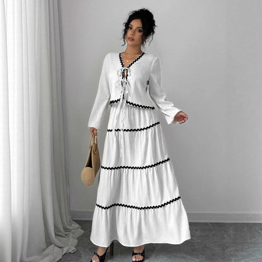 Damen Maxikleid mit Rüschen und Schnürung EB