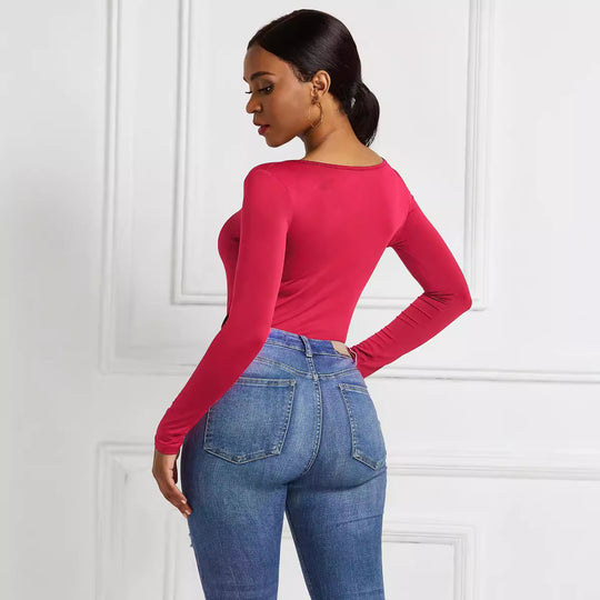 Damen Eleganter Langarmbody aus angenehmem Stretchmaterial EB