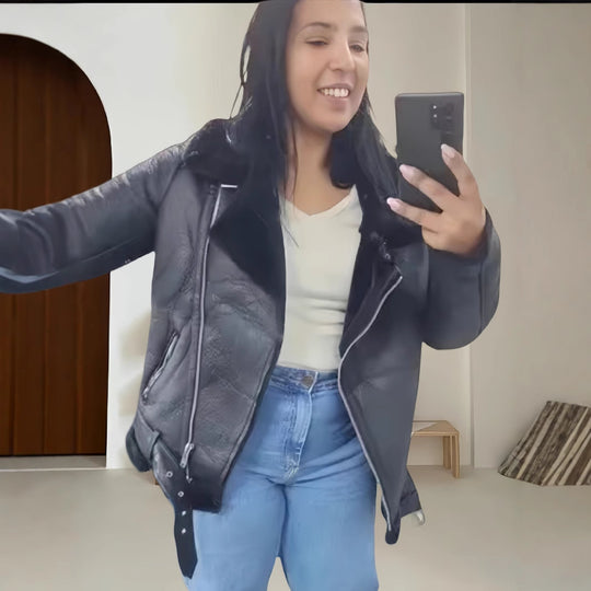 Damen trendige und funktionale Oversize-Jacke mit abnehmbarer Kapuze EB