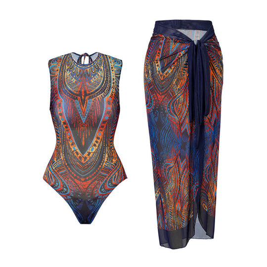 Damen Sportbadeanzug mit modernem Grafikdesign und hohem Neck EB
