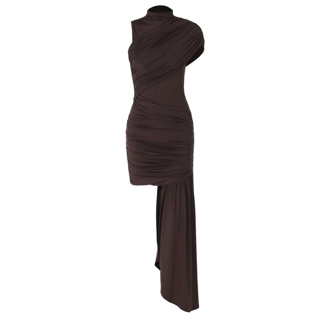Damen Elegantes asymmetrisches Minikleid mit Drapierung und seitlichem Schlitz EB