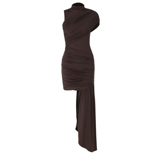 Damen Elegantes asymmetrisches Minikleid mit Drapierung und seitlichem Schlitz EB