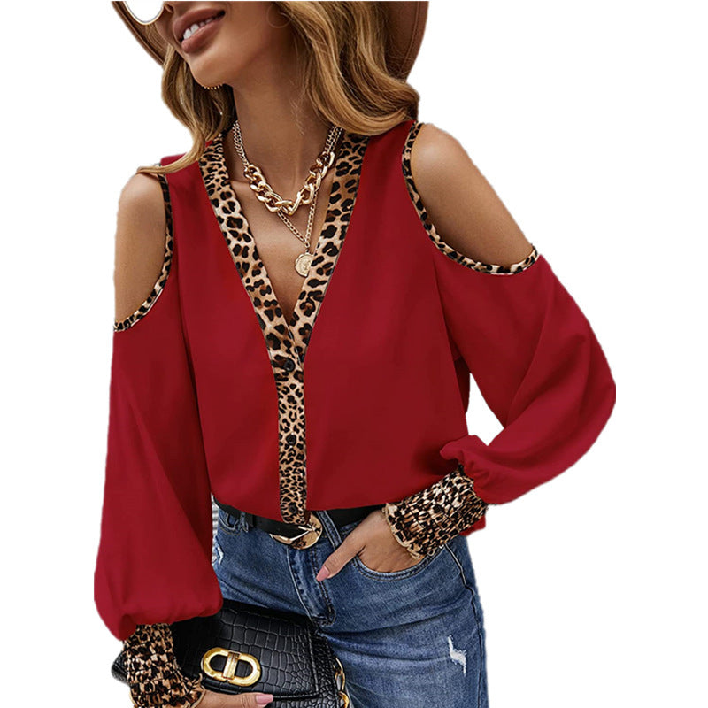 Damen Elegante Bluse mit modischen Cut-Outs und animalischem Muster EB