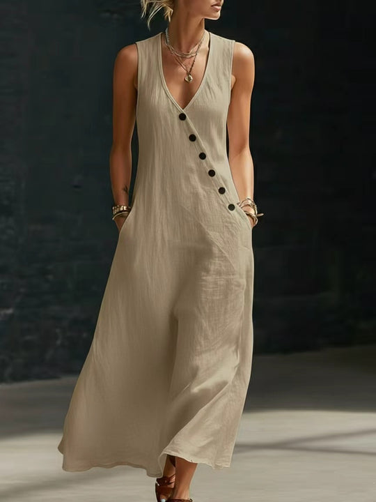 Damen Langarmkleid mit seitlichem Schlitz und Knopfdetails EB