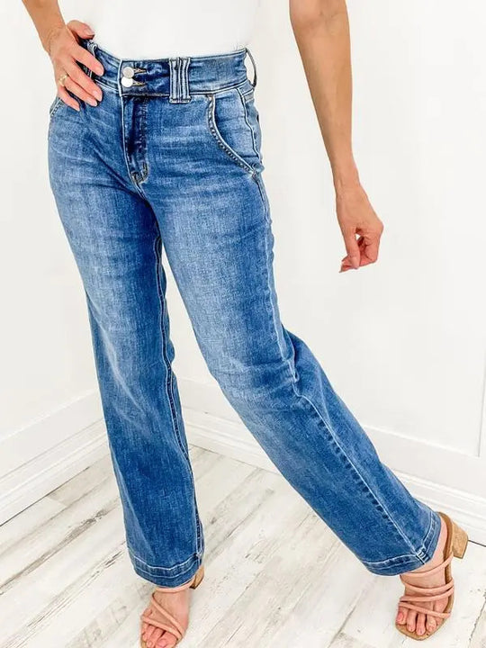 Damen Hochtaillierte Jeans im lässigen Vintage-Stil EB