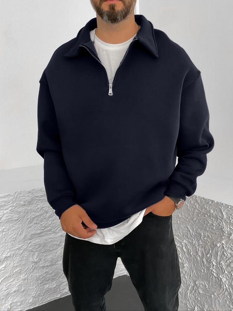 Herren nan Oversize Halbzip-Sweatshirt mit aufgestelltem Kragen EB
