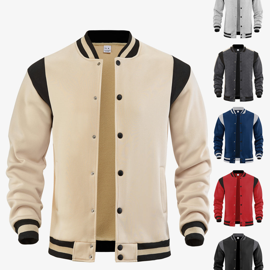 Herren nan legere Baseballjacke in Sweatqualität mit Druckknopfleiste geripptem Kragen und kontrastierendem Schulterbesatz EB