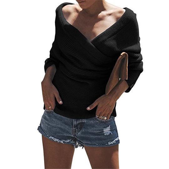 Damen Lässiger Strickpullover mit tiefem V-Ausschnitt und oversize Schnitt EB