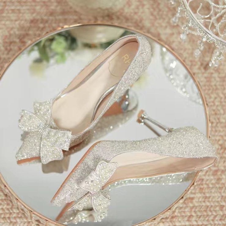 Damen elegante Glitzerschuhe mit Schleifen-Detail EB