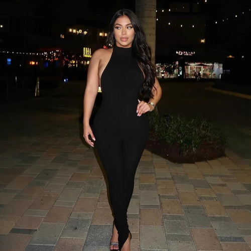 Damen figurbetonter Jumpsuit mit hohem Kragen und Rippstruktur EB