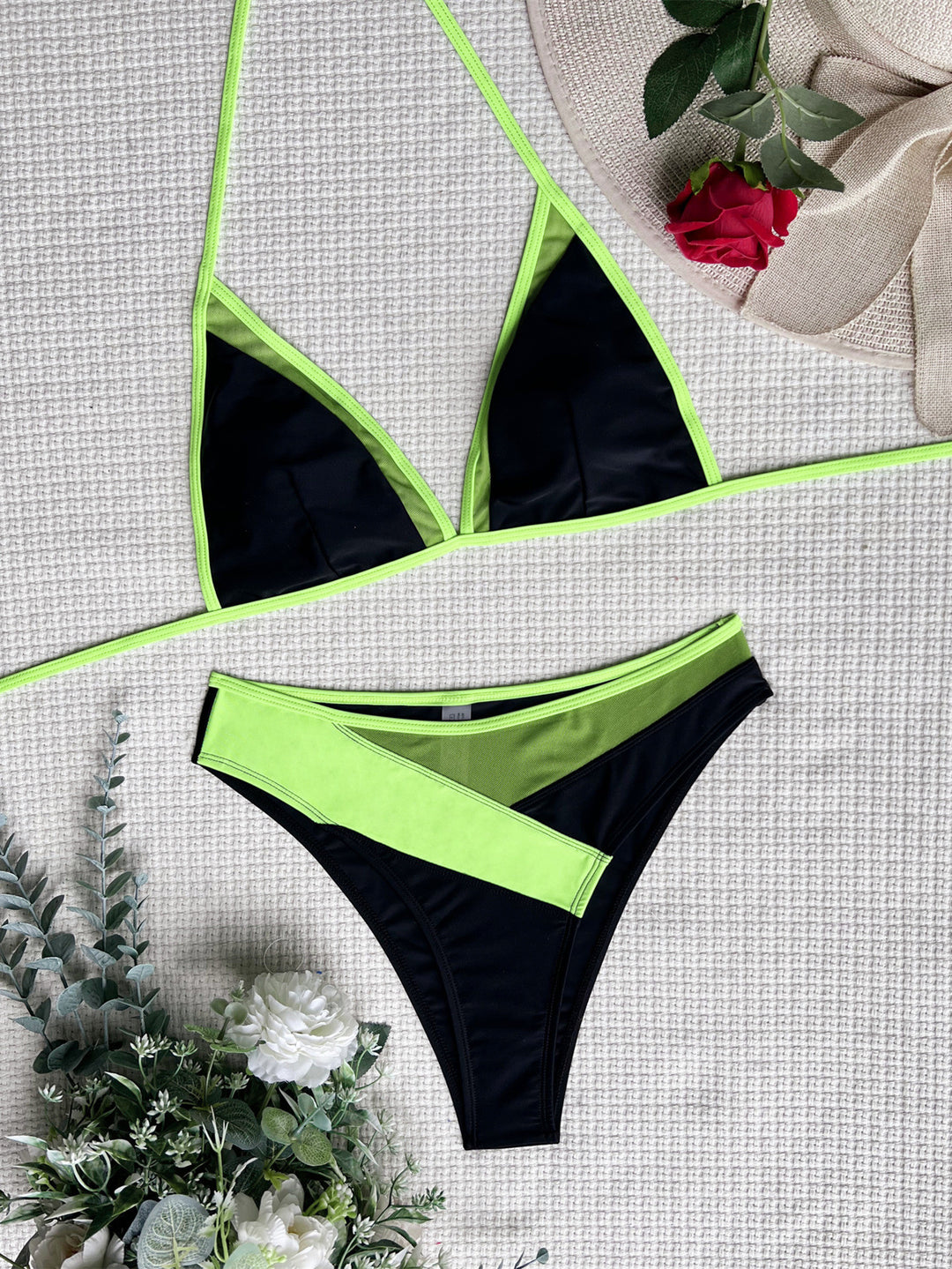 Damen Hoch geschnittener Bikini mit elegantem Farbkontrast EB