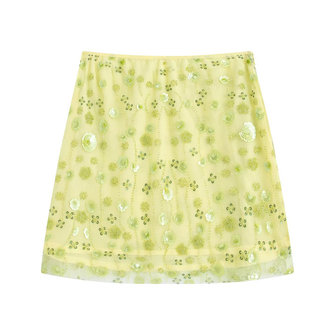 Damen Minirock mit funkelnden Pailletten und floralem Design EB