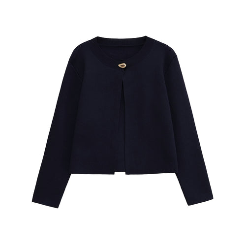 Damen elegante Strickjacke mit dekorativem Knopf EB