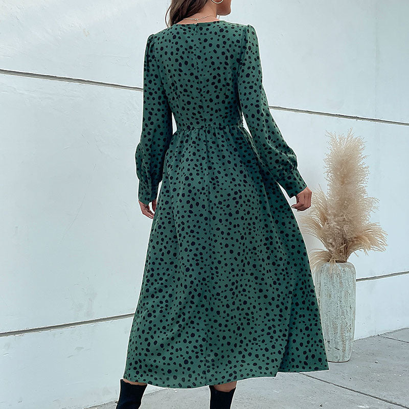 Damen Maxikleid mit modernem Wickeldesign und grafischem Punktmuster EB