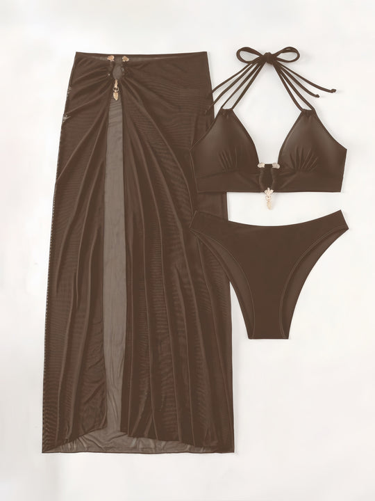 Damen Triangel-Bikini-Set mit eleganter Rock-Überwurf EB