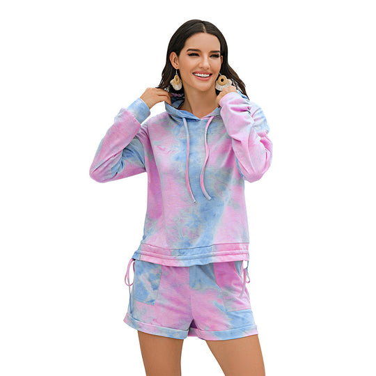 Damen lässiges Freizeit Set mit Kapuzenpullover und Shorts EB