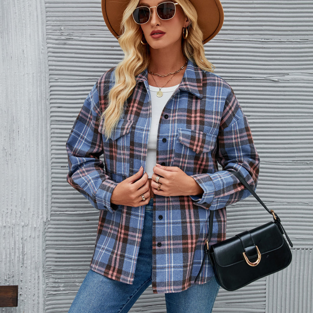 Damen Flanellhemd mit kariertem Muster und zwei Brusttaschen EB