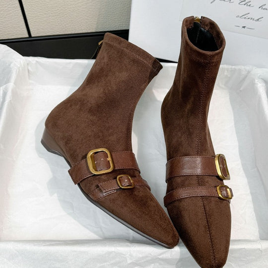 Damen Ankle Boots mit modischen Schnallen und spitz zulaufendem Design EB