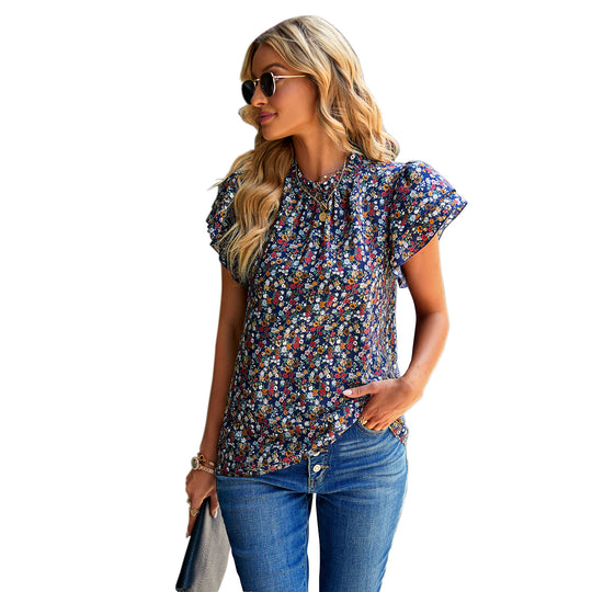 Damen Bluse mit floralem Design und Rüschendetails EB