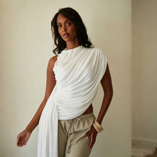 Damen Elegantes asymmetrisches Top mit Drapierungen EB