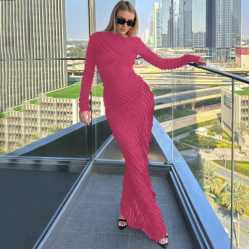 Damen Langarm Maxikleid mit raffinierten Transparentdetails und figurumspielendem Schnitt EB