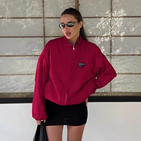 Damen Sportliche Oversized-Jacke mit hohem Kragen und Reißverschluss EB