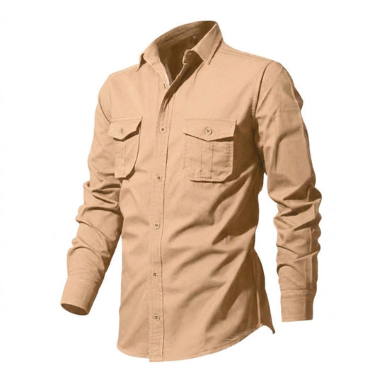Herren nan legeres Baumwoll-Twill-Hemd mit aufgesetzten Brustklappen und Kentkragen EB