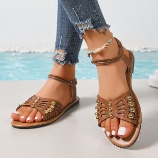 Damen Bequeme Sandalen mit dekorativem Riemendesign EB