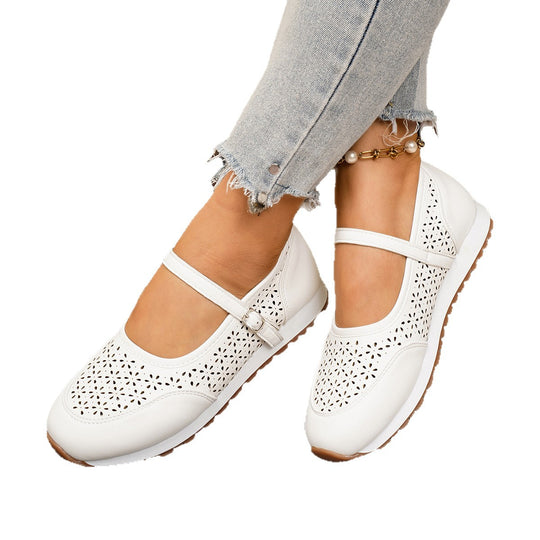 Damen atmungsaktive und elegante Ballerinas mit dekorativem Lochmuster EB