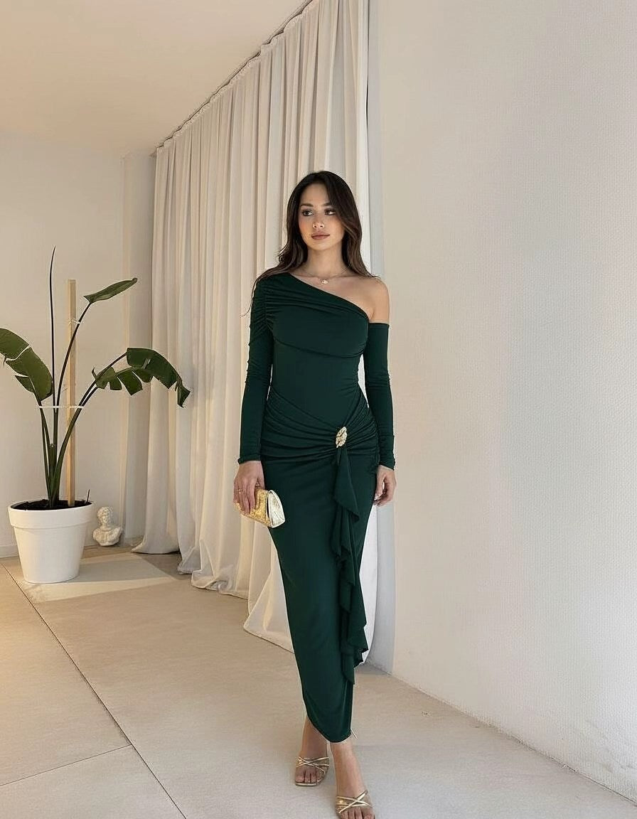 Damen elegantes Wickelkleid mit asymmetrischem Design und raffinierten Drapierungen EB