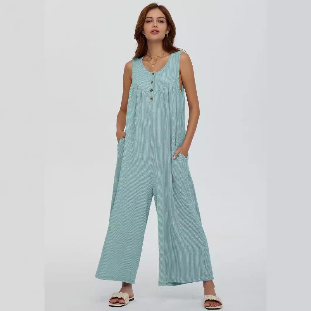 Damen Freizeit-Overall mit tiefem Ausschnitt und praktischen Taschen EB