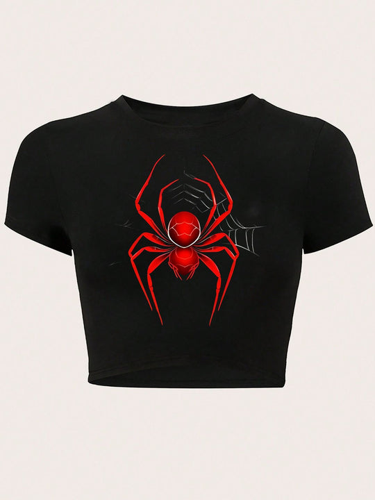 Damen Crop-T-Shirt mit kreativem Telefon-Design EB