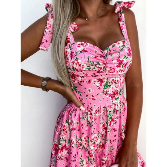 Damen Sommerkleid mit floralem Design und verspielt gebundenen Trägern EB