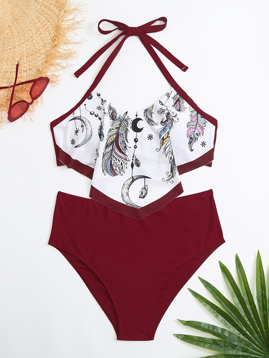 Damen Hochgeschnittener Badeanzug mit künstlerischem Print EB
