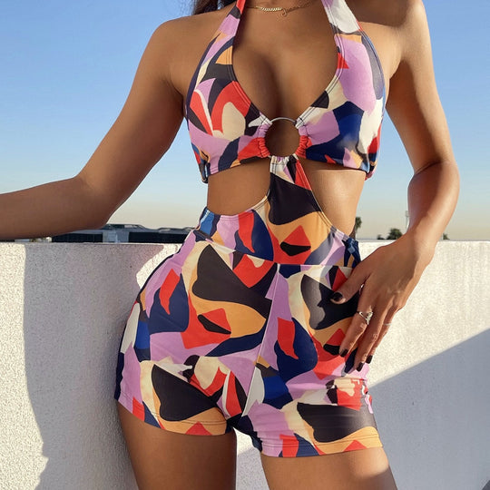 Damen Cut-Out Badeanzug mit Halterneck und Ringdetail EB