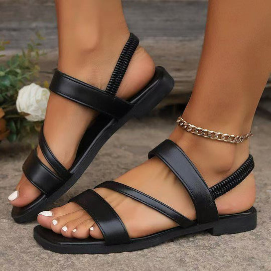 Damen Flache Sandalen mit überkreuzten Riemen und rutschfester Sohle EB