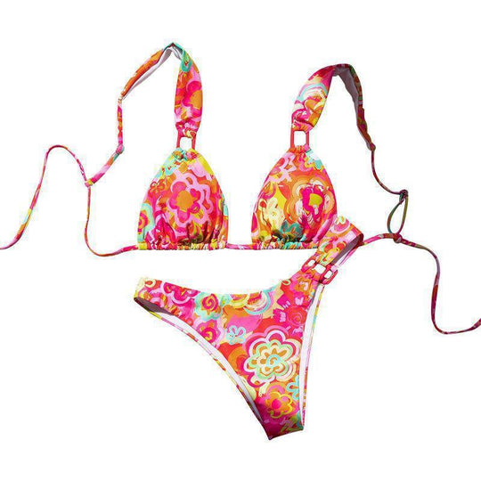 Damen Triangel-Bikini mit verspieltem Floral-Design und verstellbaren Trägern EB