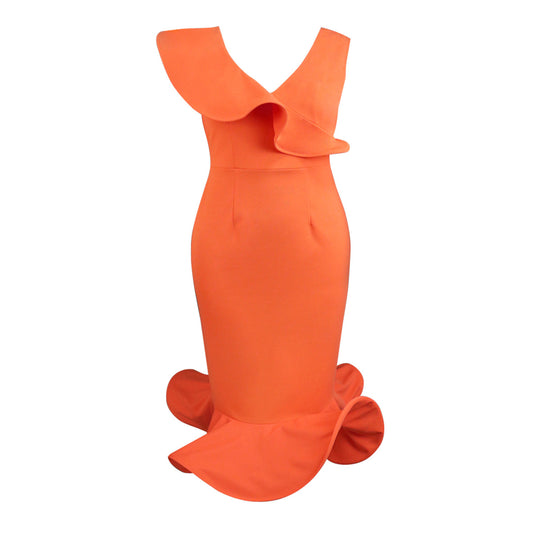 Damen Figurbetontes Kleid mit voluminösem Rüschenelement EB