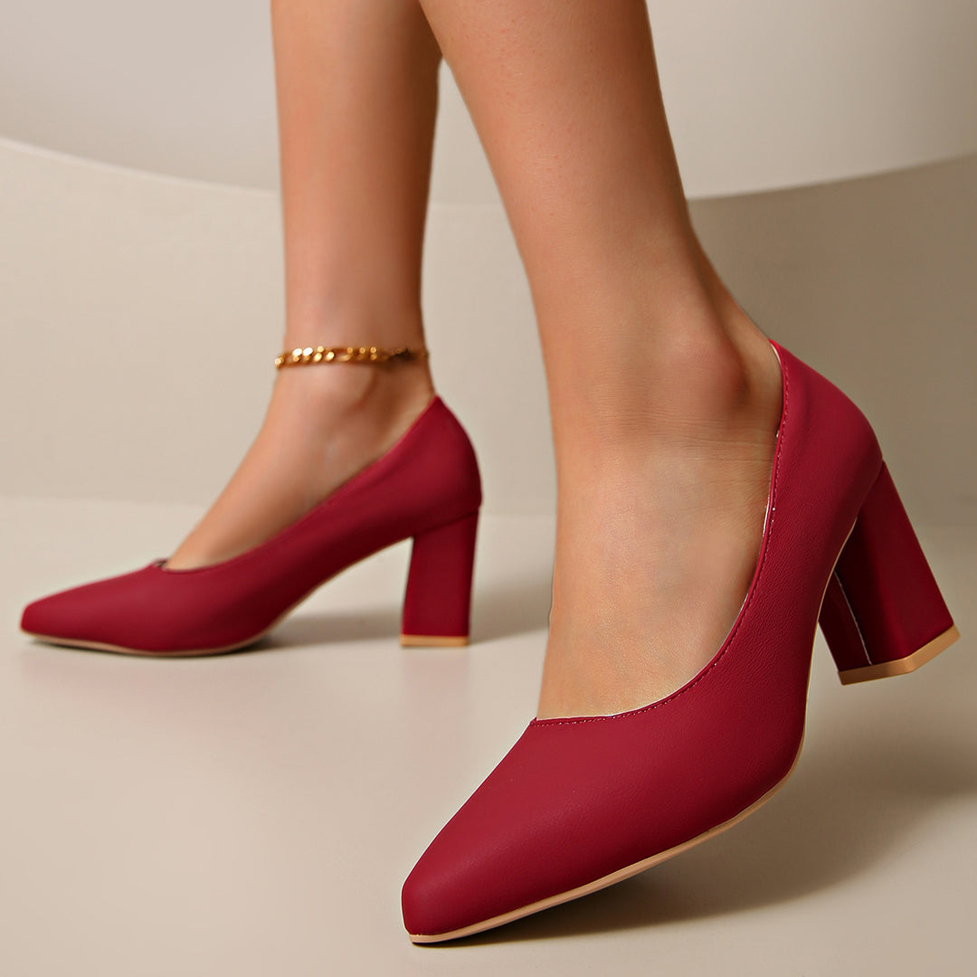 Damen Elegante Pumps mit modischem Blockabsatz und spitzem Design EB