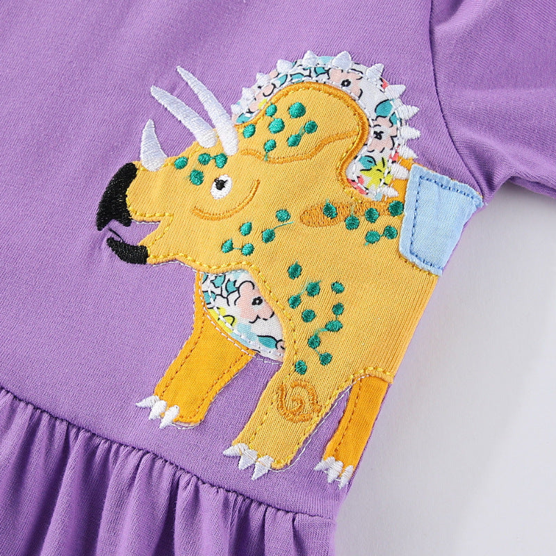 Mädchen Freizeitkleid mit lustigen Dinosaurier-Applikationen EB