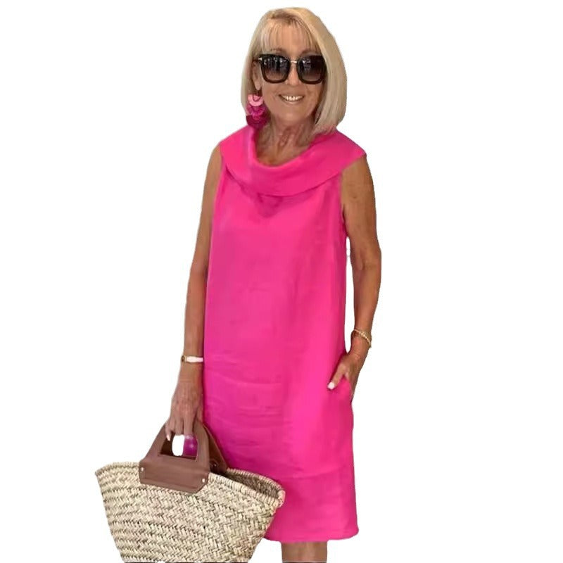 Damen Sommerliches Leinenkleid mit modernem Kragen EB