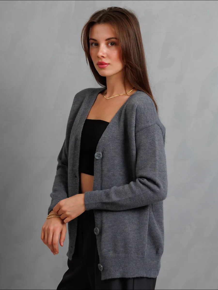 Damen Weicher Strickcardigan mit Knopfverschluss EB
