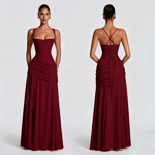 Damen Elegantes, schulterfreies Abendkleid mit raffinierten Drapierungen und fließendem Schnitt EB