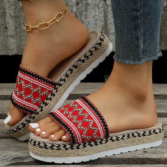 Damen Plattform-Sandalen mit buntem Ethno-Design EB