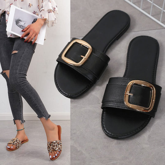 Damen offene Slipper mit modernem Schnallen-Detail EB
