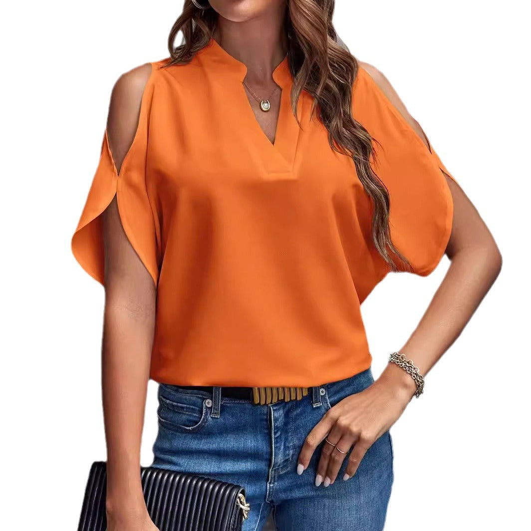 Damen Bluse mit Cut-Out-Ärmeln und eleganter Stehkragen EB